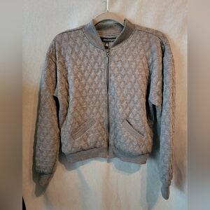 Eva Longoria Gray Quilted Women's Knit Bomber Style Sweater Jacket